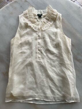 J. Crew Women's Cream Ruffle Neck Sleeveless Blouse size 0